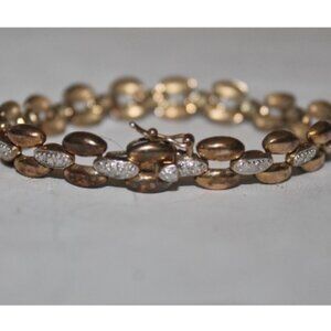 14K Gold over 925 Sterling Illusion Diamond Cut "Tennis" Bracelet